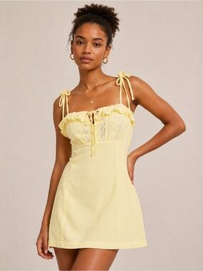 Forever 21 Butter Yellow Tie-Shoulder Sundress with Lace Trim